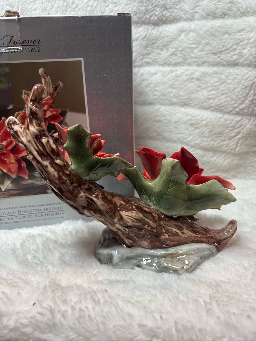 Always & Forever Underglazed Christmas Porcelain Poinsetta Figurine - Picture 4 of 6